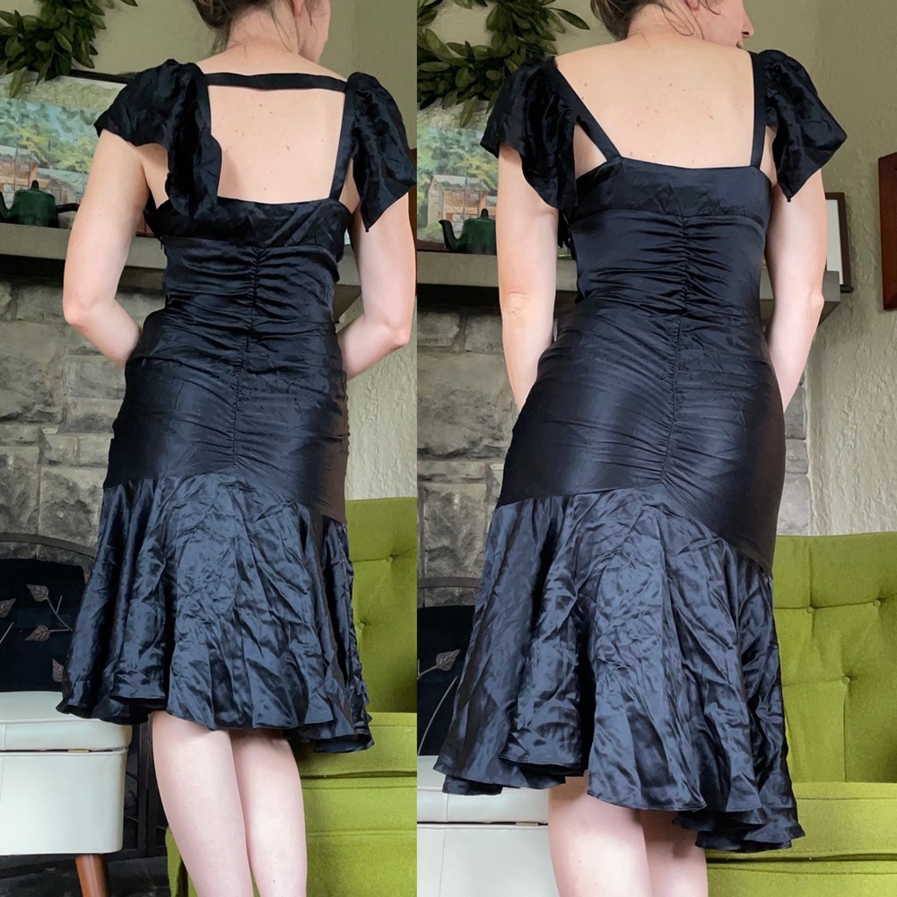 Vintage Betsey Johnson Y2K Silk charmeuse centerline ruched dress black holiday - Picture 2 of 8